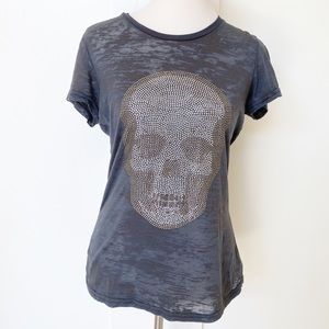 E.Vil Crystal Rhinestone Embellished Skull Shirt M